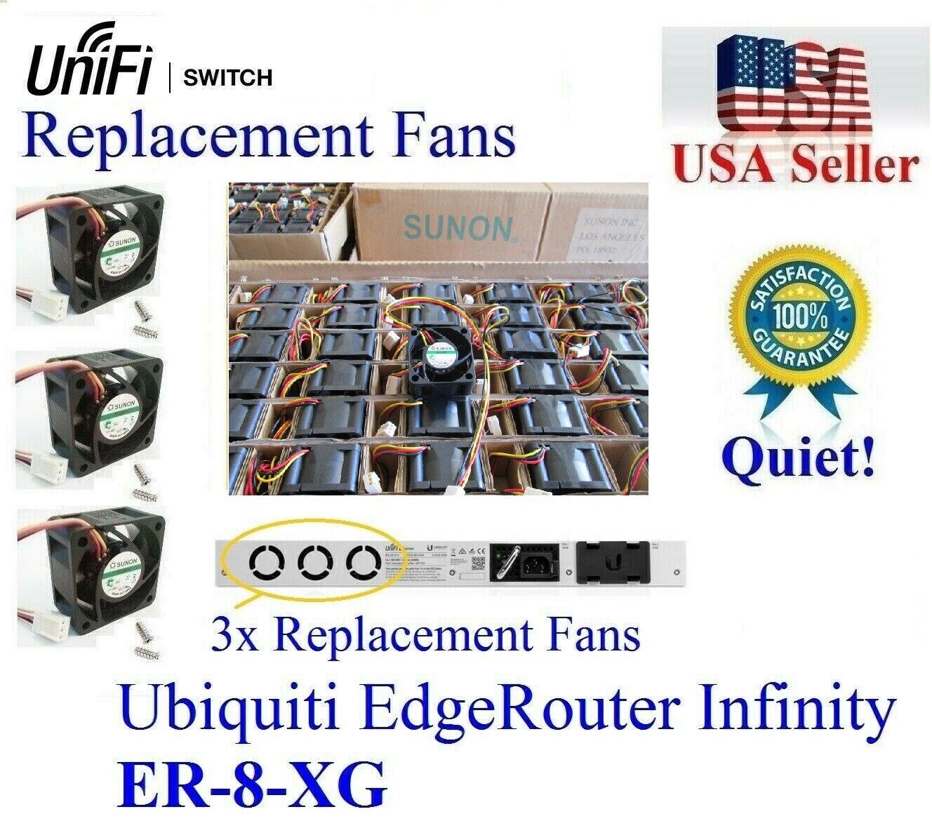 Pack of 3x Quiet replacement fans for Ubiquiti EdgeRouter Infinity  ER-8-XG