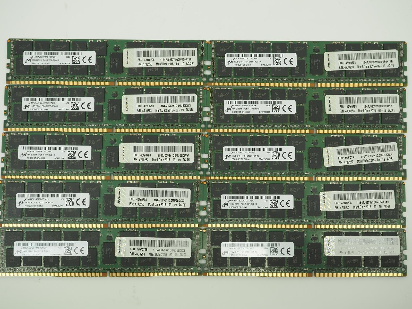 Lot of 10 MICRON 16GB PC4-2133P Server Ram / Memory - MTA36ASF2G72PZ-2G1A2IK