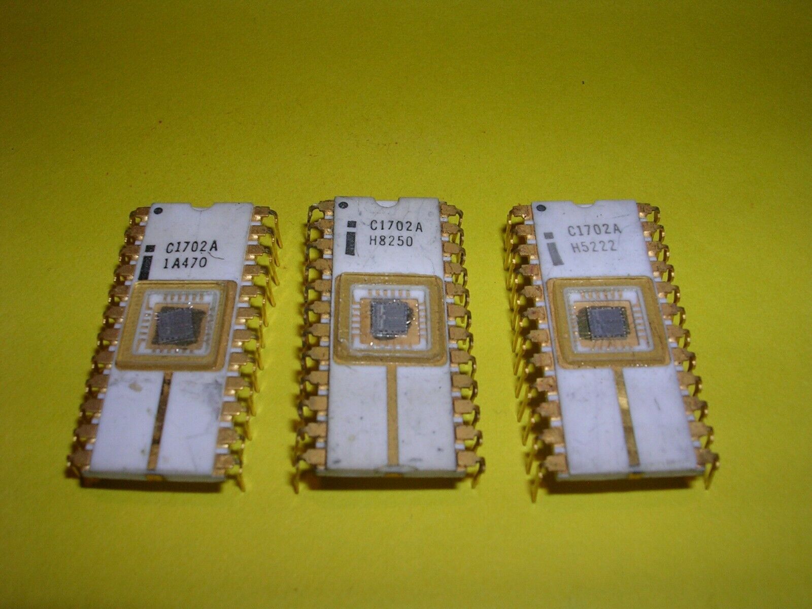 Three (3) Intel C1702A (1702A) EPROM Chips with Half-Round Key