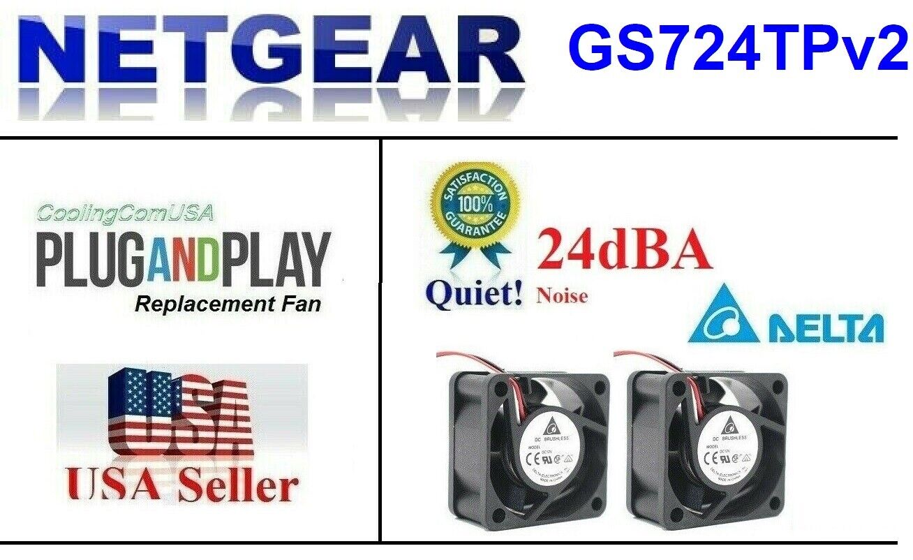 Set of 2x Quiet Replacement Fans for Netgear GS724TPv2 24-Port Gigabit PoE+