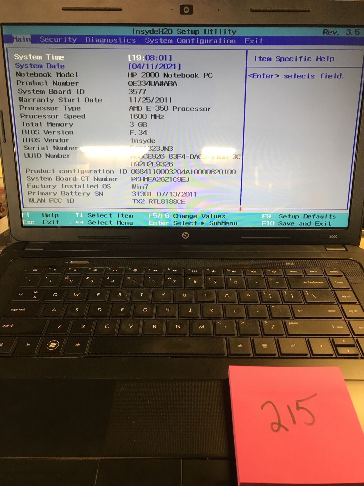 HP Hewlett-Packard 2000 Notebook Laptop AMD E-350 Processor 3GB Memory 1600MHZ