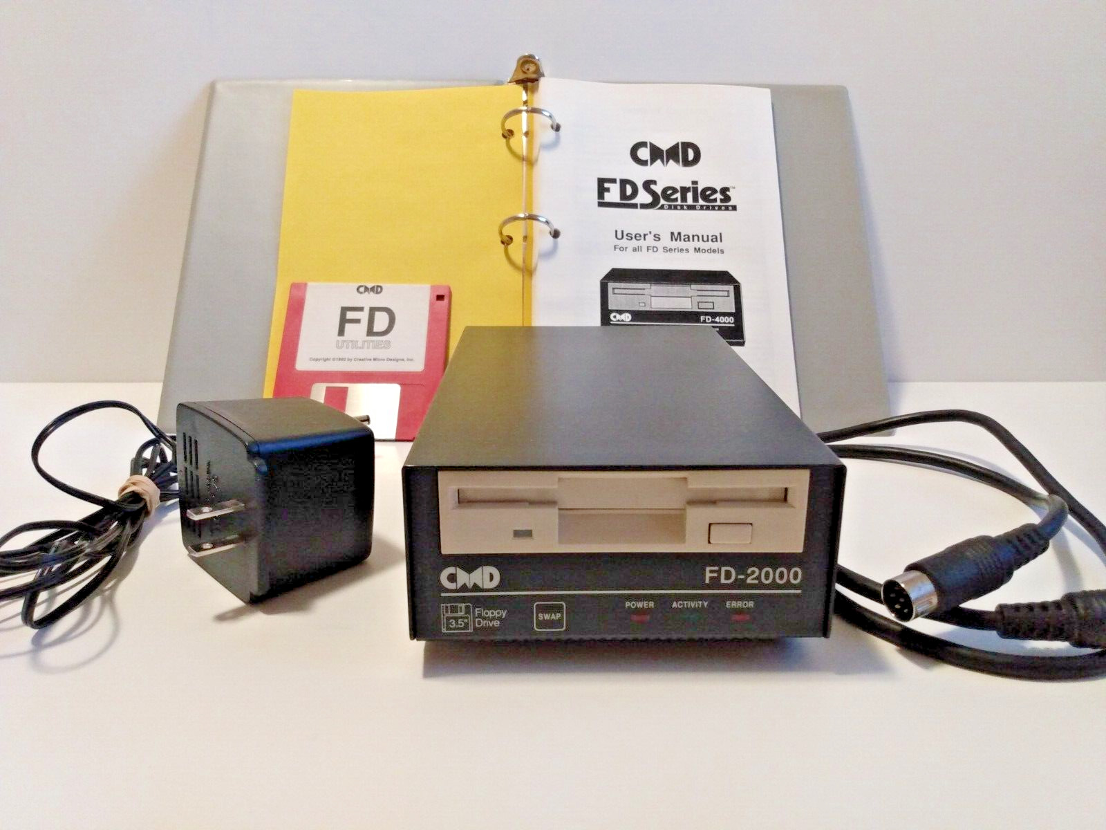CMD FD-2000 3.5 DISK DRIVE FOR COMMODORE 64/128 TESTED w/Manual & Utilities Disk