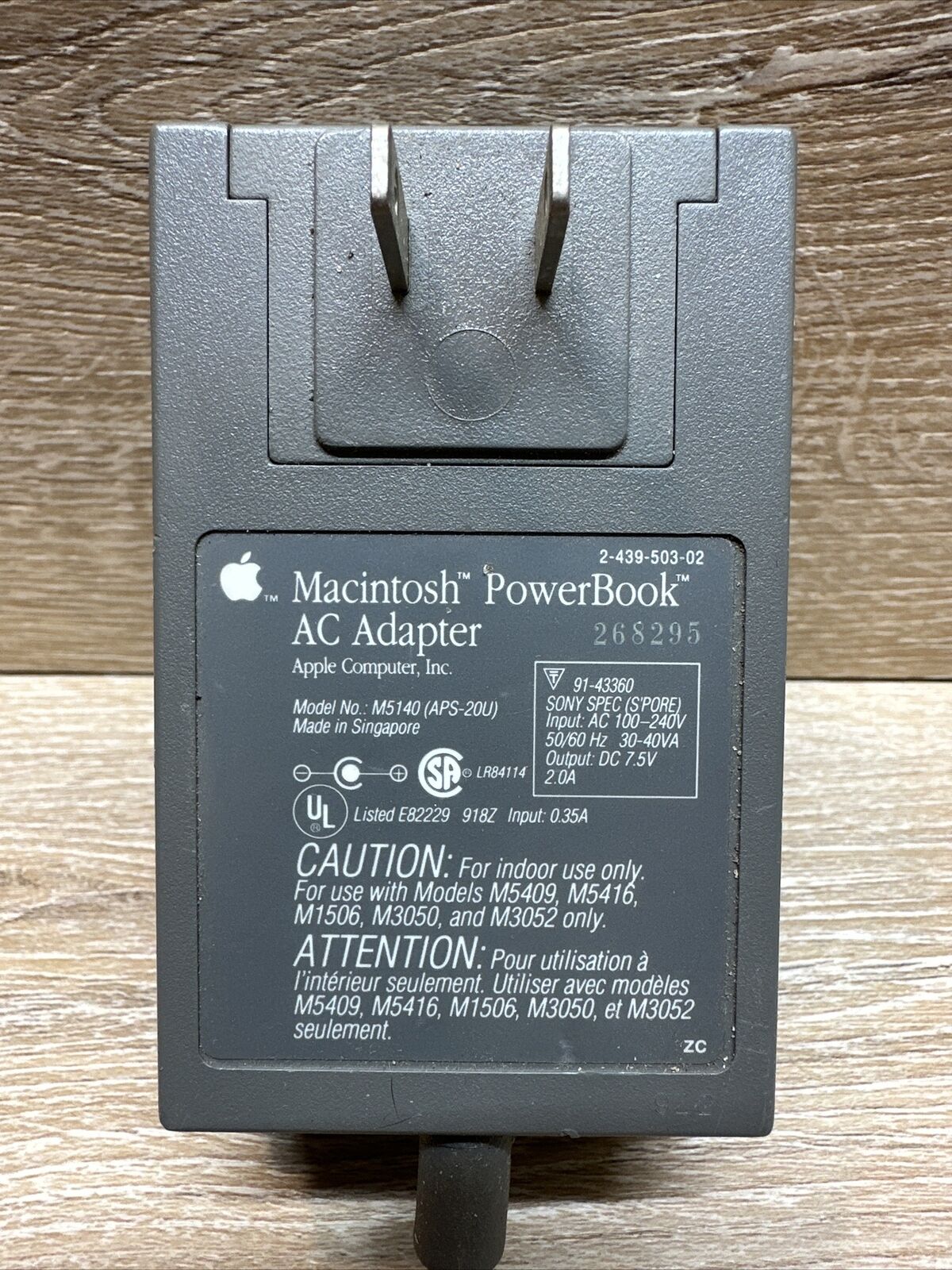 Apple Macintosh PowerBook M5140 AC Power Supply Adapter - Vintage Genuine OEM