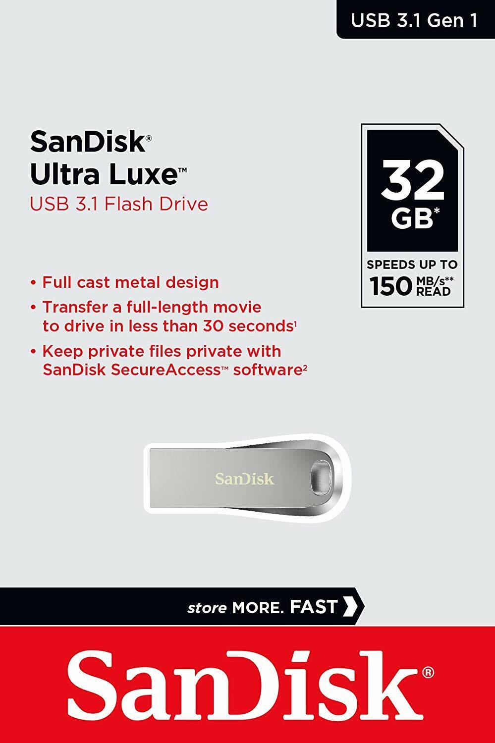 SanDisk 32GB 64GB 128GB 256GB 512GB Ultra Luxe USB 3.1 Metal Flash Drive Lot