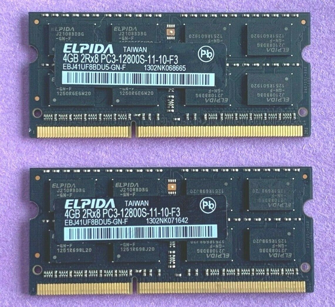 ELPIDA 8GB (2X 4GB) 2Rx8 PC3-12800S Laptop RAM Memory EBJ41UF8BDU5-GN-F 