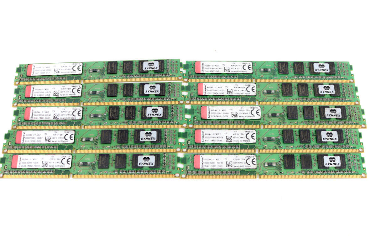 Lot of 10 - Kingston Low Profile 4GB DDR3 1600 Memory Module RAM KVR16N11S8/4...
