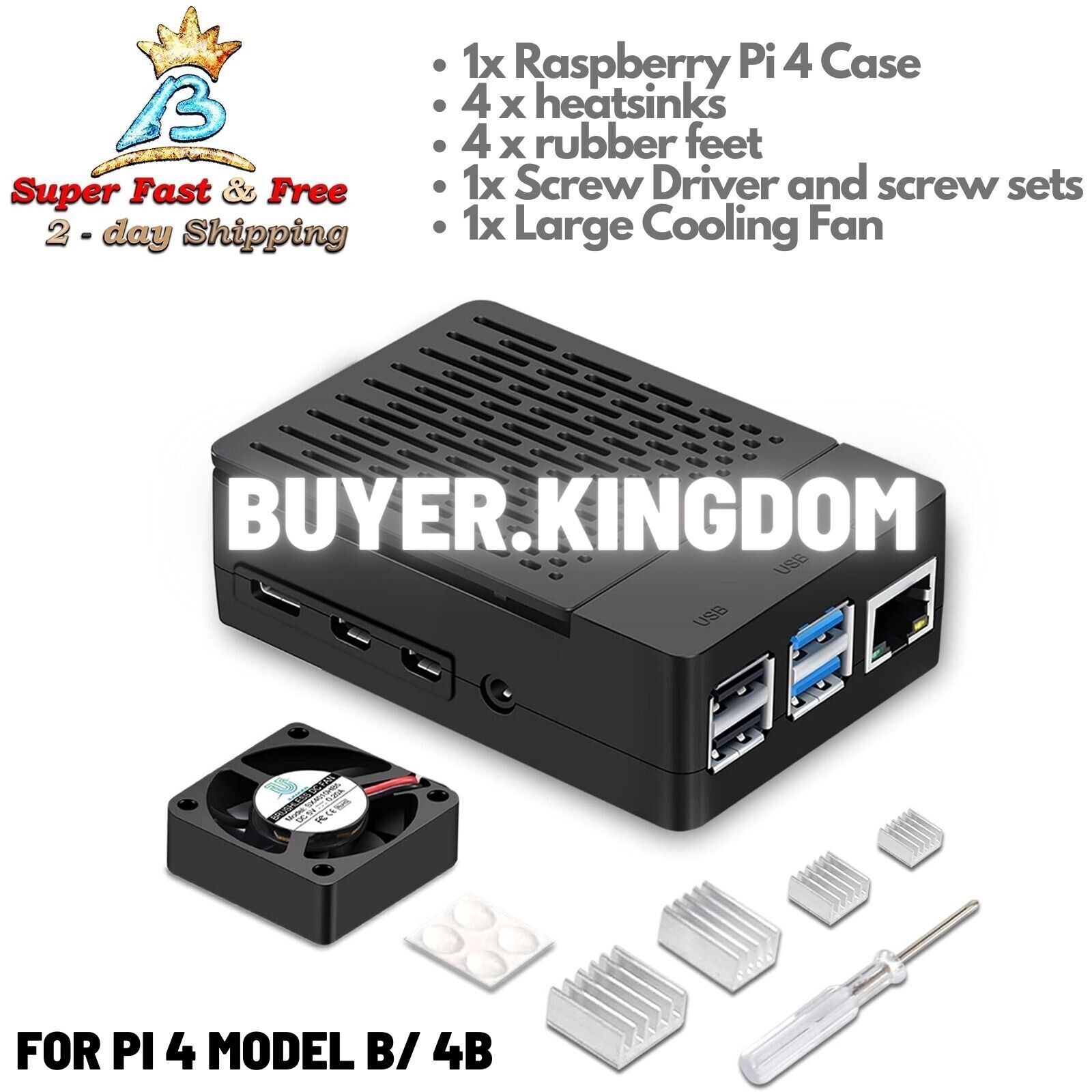 Protective Case Cooling Fan Heatsink Screw Kit For Raspberry Pi 4 Model B