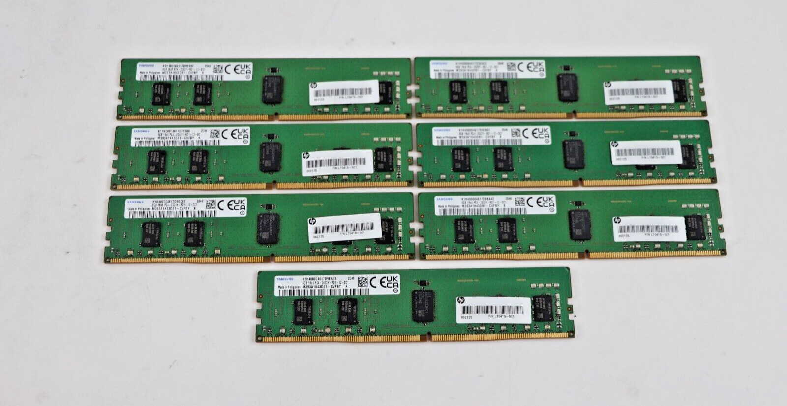 Lot of 7 Samsung 8GB 1Rx8 PC4 | PH M393A1K43DB1-CVFBY 2046 | RDIMM Memory Sticks