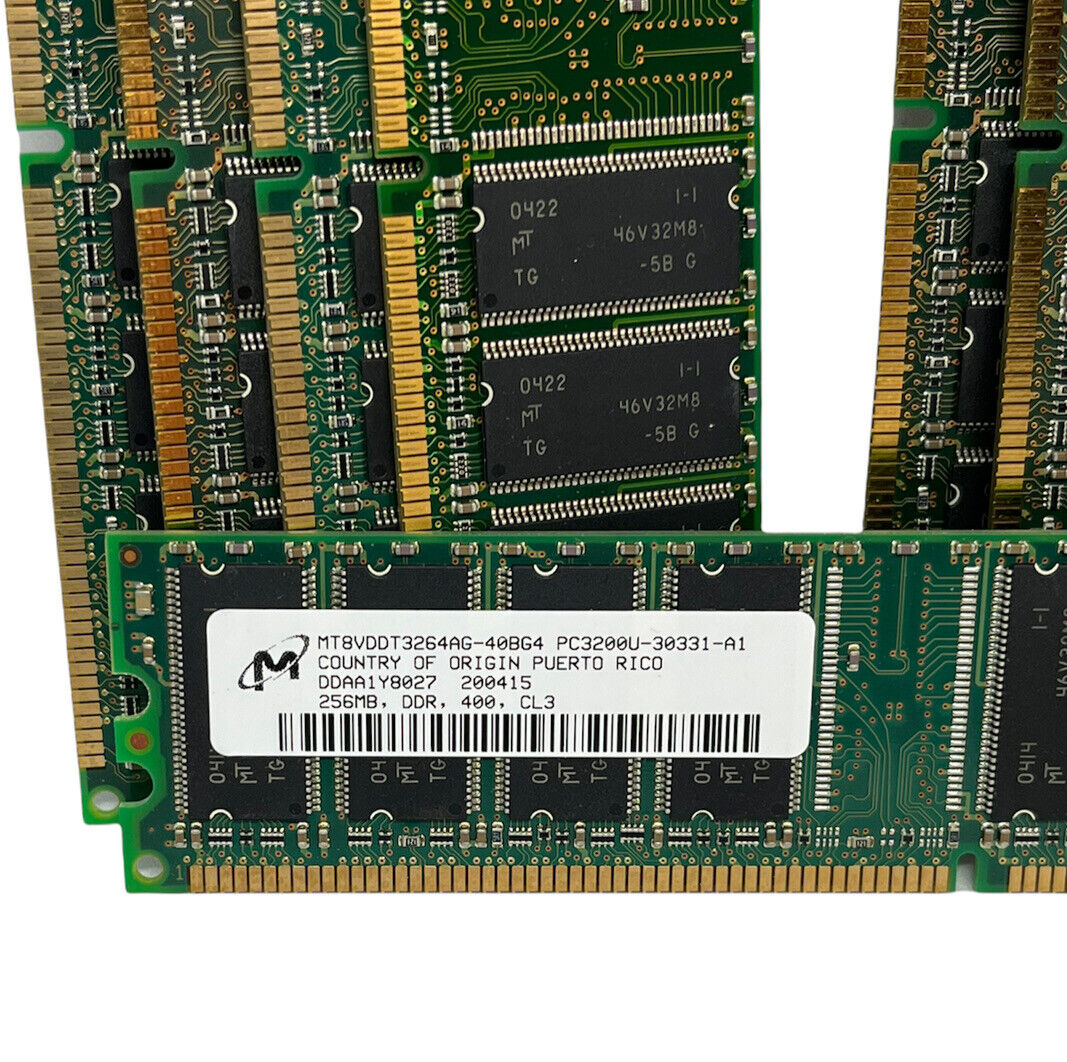 Lot Of 9 Micron 256MB (2GB) MT8VDDT3264AG-40BG4, PC3200-30331-A1 DDR Memory RAM