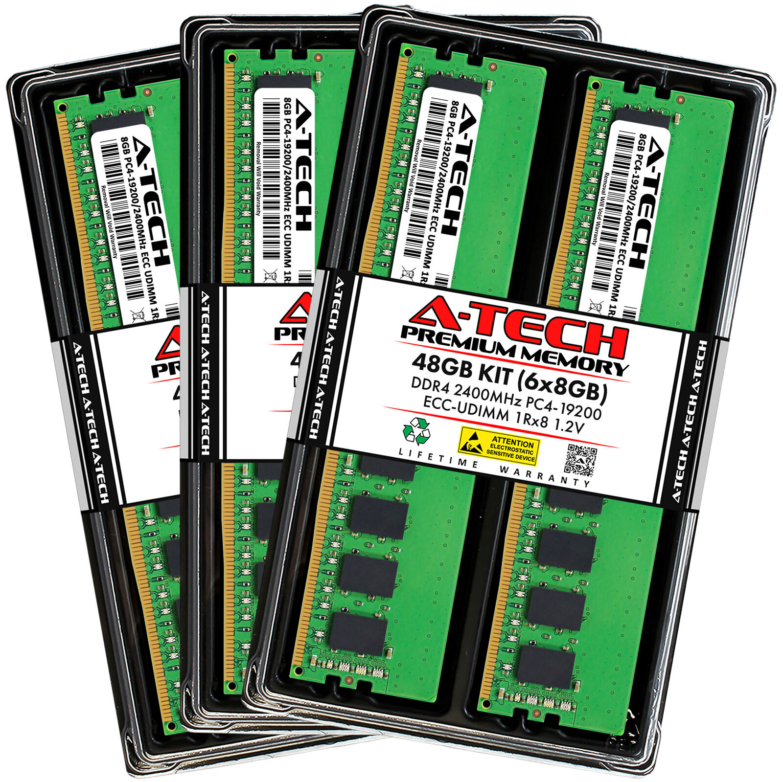 A-Tech 48GB 6x 8GB 1Rx8 PC4-19200E DDR4 2400 MHz ECC UDIMM Server Memory RAM