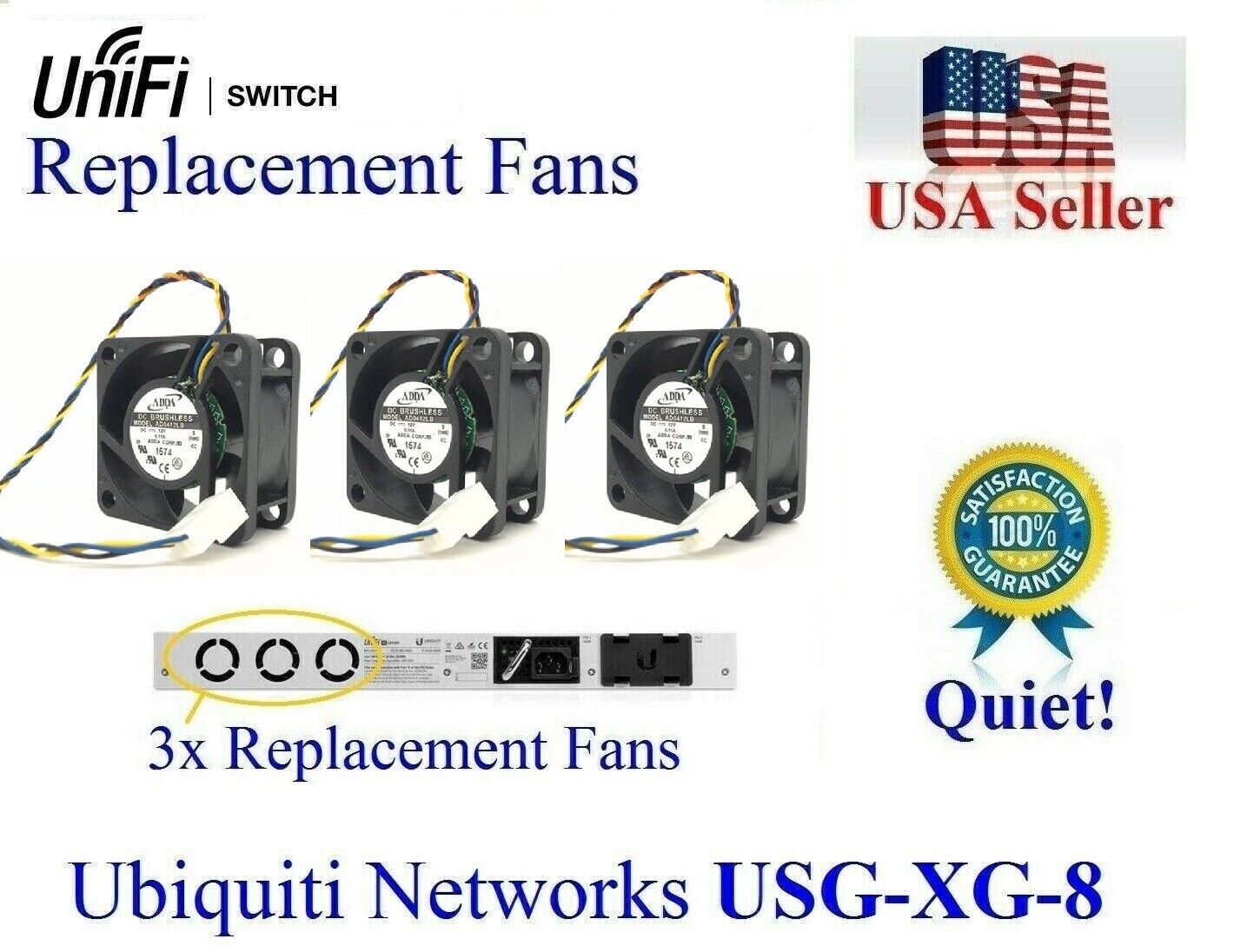 Pack of 3x Quiet Version replacement fans for Ubiquiti Unifi USG‑XG‑8