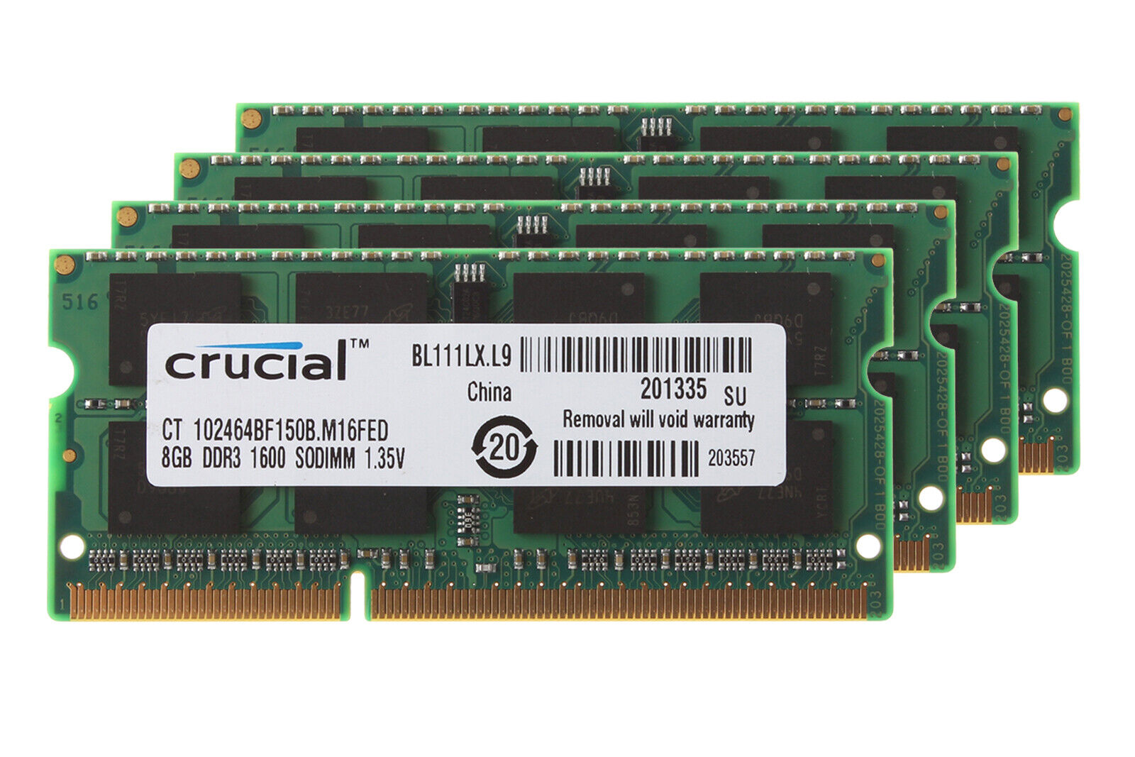 Crucial 4X 8GB 2Rx8 PC3L-12800S DDR3L 1600Mhz SODIMM RAM Laptop Memory Intel 32G