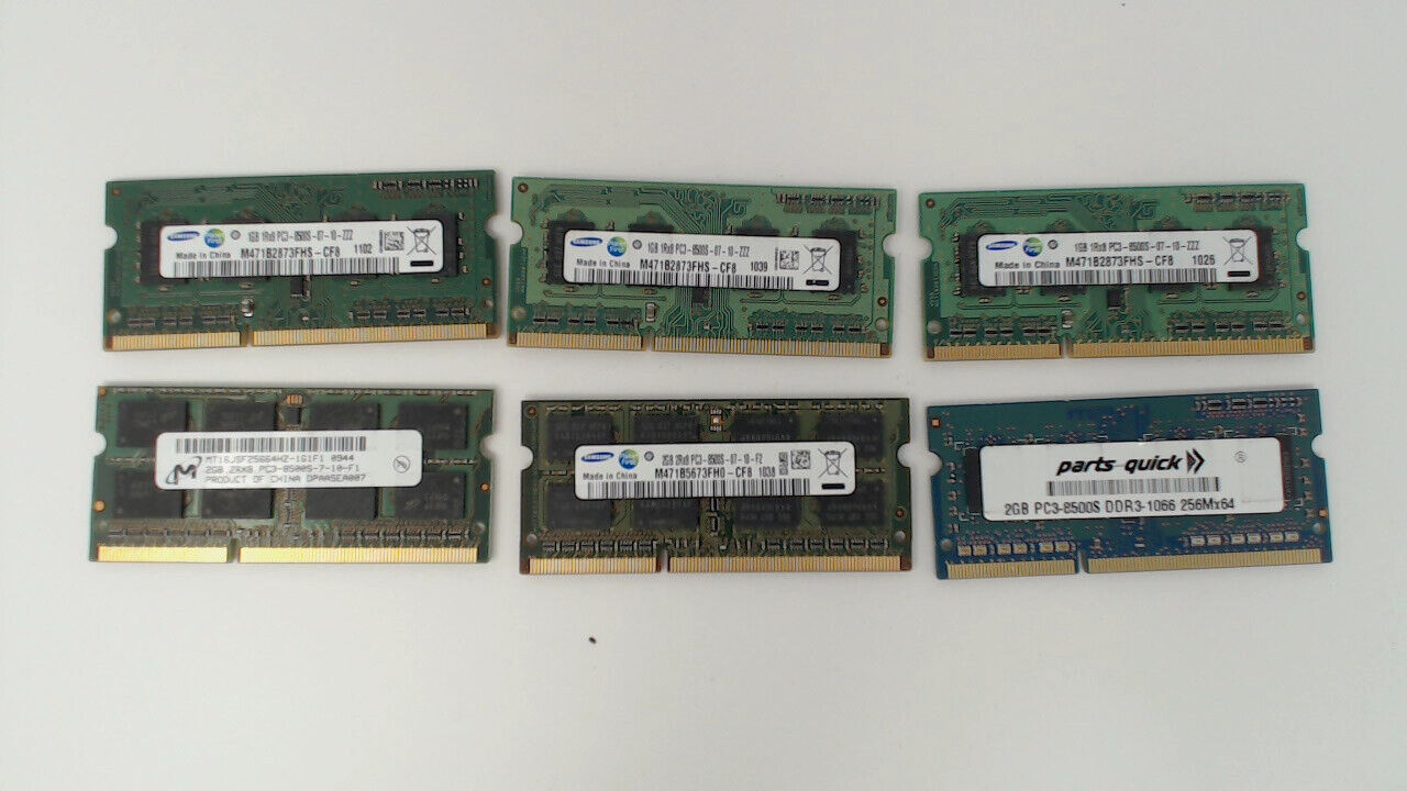 LOT of 6 - PC3-8500 SODIMM Laptop RAM 3x2GB & 3x1GB