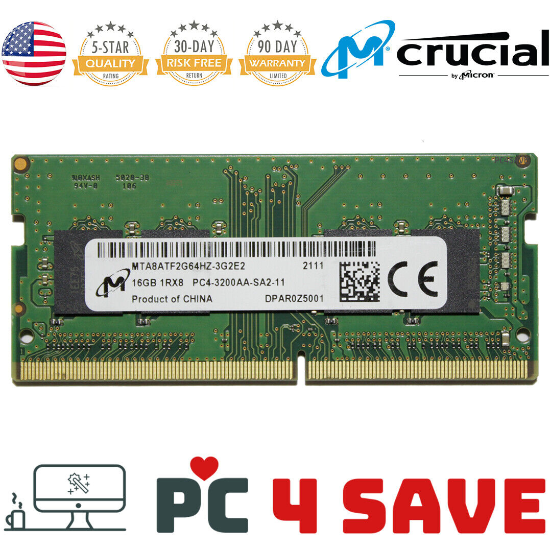 16GB x 1 DDR4 3200 MHz 1RX8 PC4-3200AA 260 Pin 1.2V SO-DIMM Laptop Memory Micron