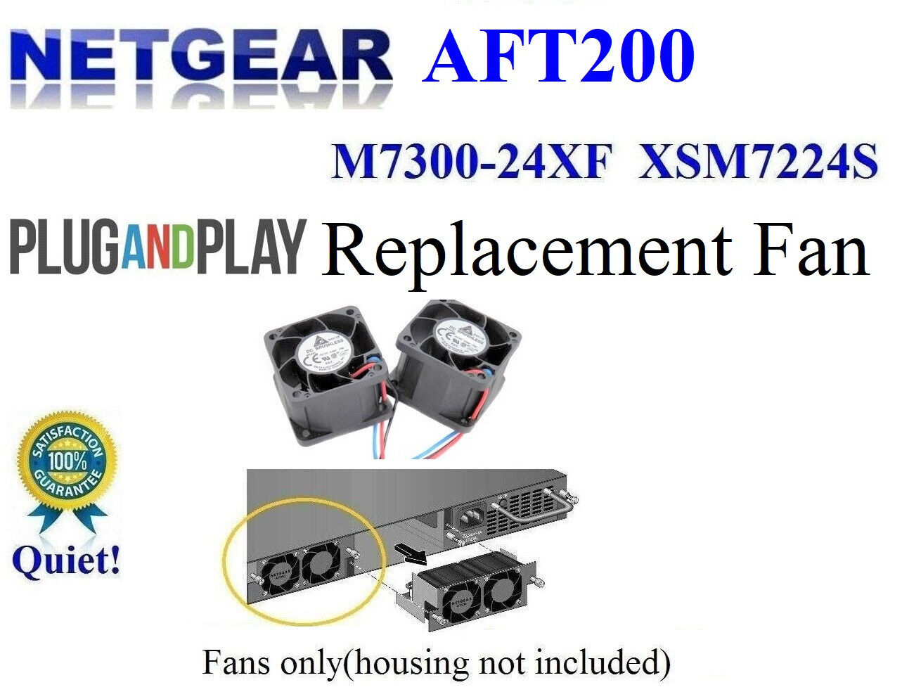 2x Quiet Version Replacement Fans only for AFT200 on Netgear ProSAFE XSM7224S