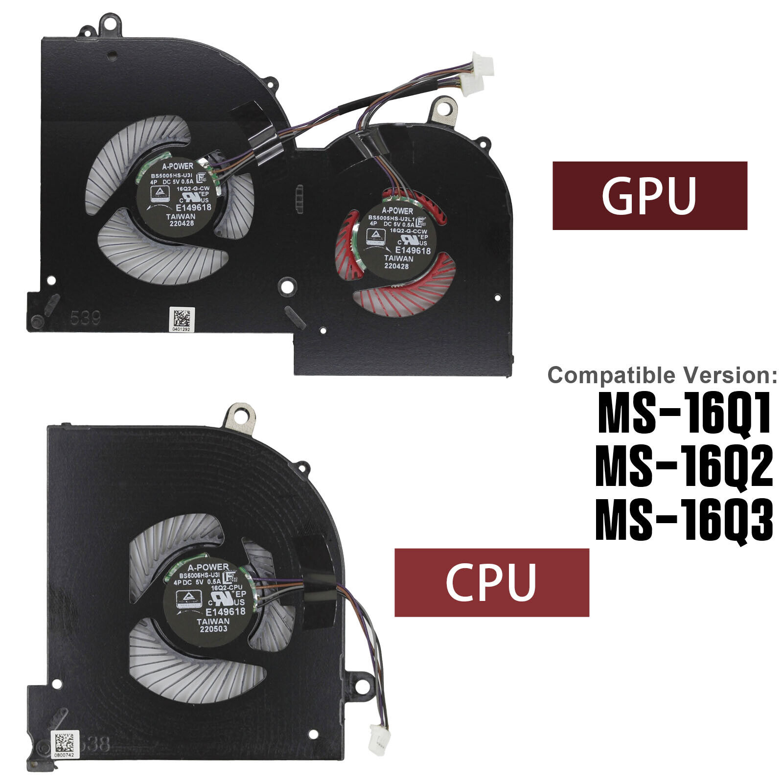 OEM CPU GPU Cooling Fan Replacement For MSI GS65 Stealth GS65VR MS-16Q1 Q2 Q3 Q4
