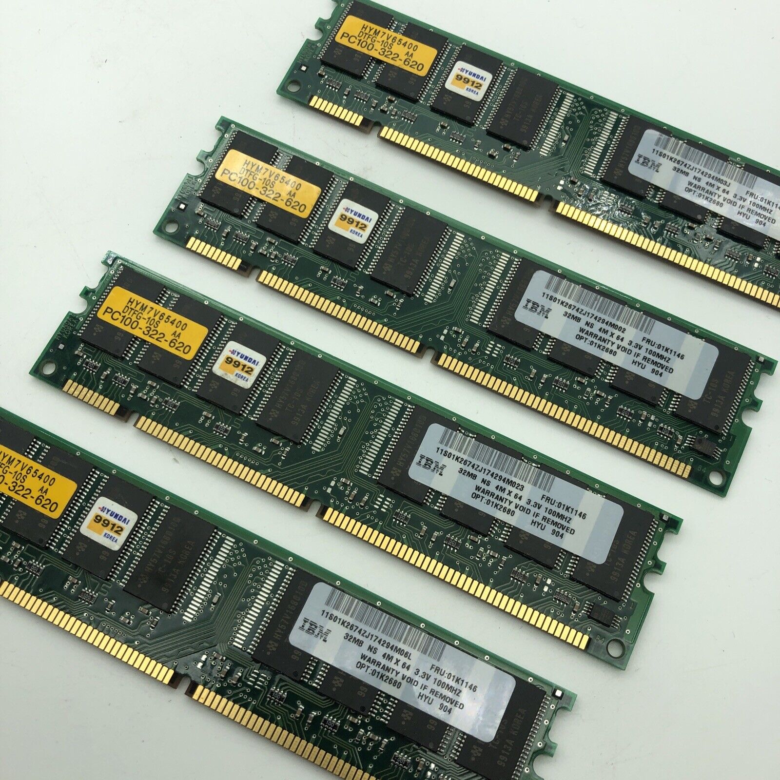 128MB IBM Fru# 01K1146 (4) pcs of 32MB 168-Pin SDRAM DIMM PC100 Memory  PC-100