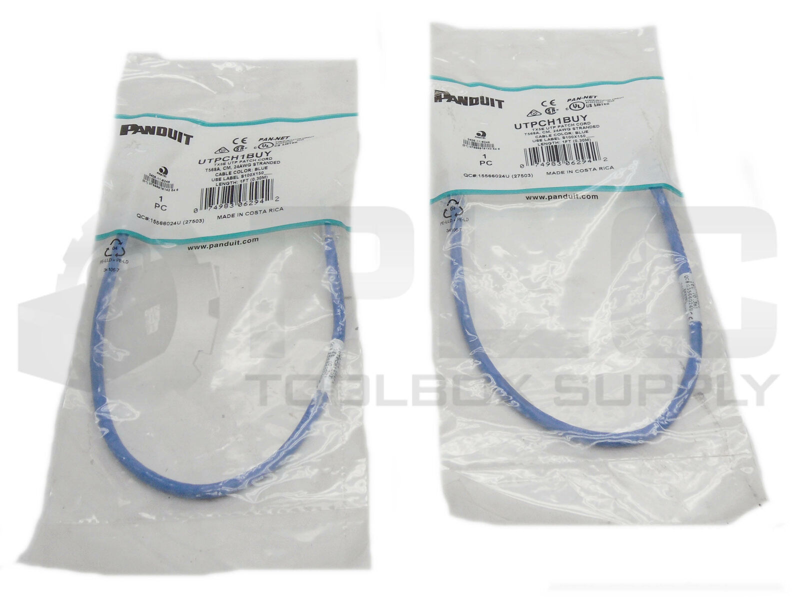 LOT OF 2 SEALED NEW PANDUIT UTPCH1BUY PATCH CORDS TX5E 24AWG 1'