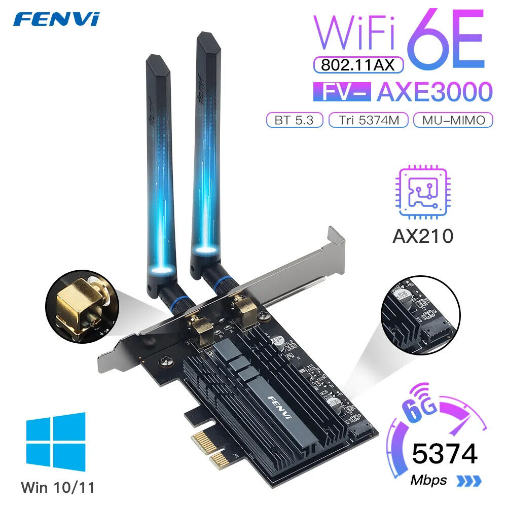 Intel AX210 PCIe Wireless WiFi Adapter 2.4G/5G/6Ghz 802.11AX for Bluetooth 5.3