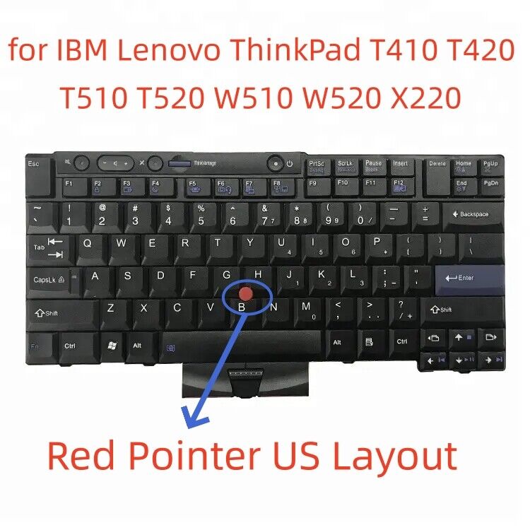 US Keyboard for IBM Lenovo ThinkPad T410 T420 T510 T520 W510 W520 X220 w/ Point