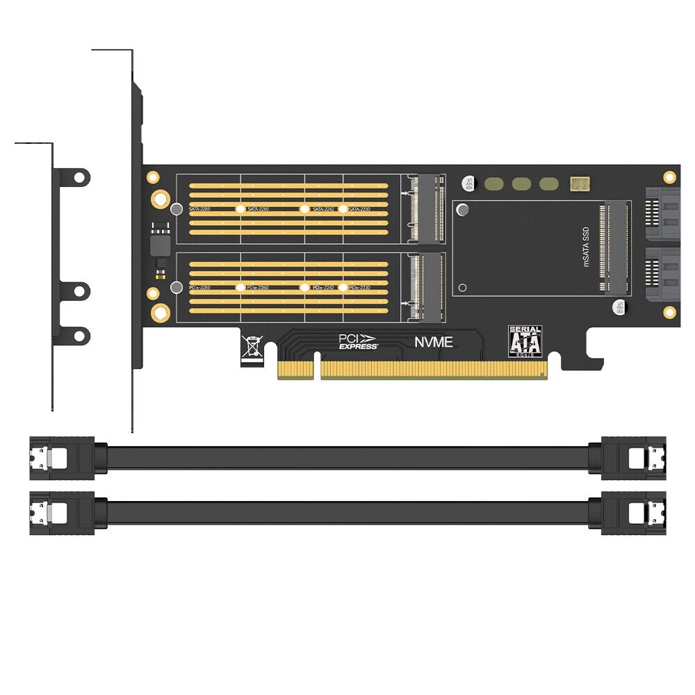 JEYI 3 in 1 M.2 NVMe, M.2 SATA and mSATA SSD to PCIe 4.0/3.0 X16 Adapter Card