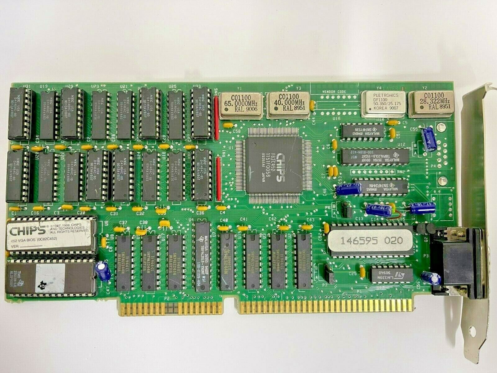 VINTAGE 1989 CARDINAL TECHNOLOGY CHIPS F82C451 256K 16 BIT ISA VGA CARD MXB25