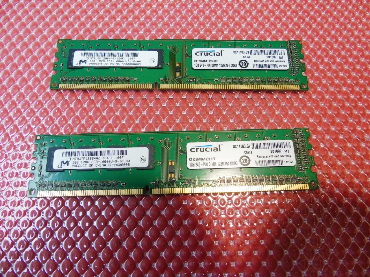 2GB (2 x 1GB) - Crucial, DDR3 1333MHZ PC3-10600U Memory, CT12864BA1339.8FF 240P