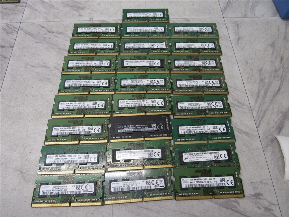 Lot of 25 4GB DDR4 Laptop RAM Memory SAMSUNG MICRON SK HYNIX SODIMM PC4-2666V