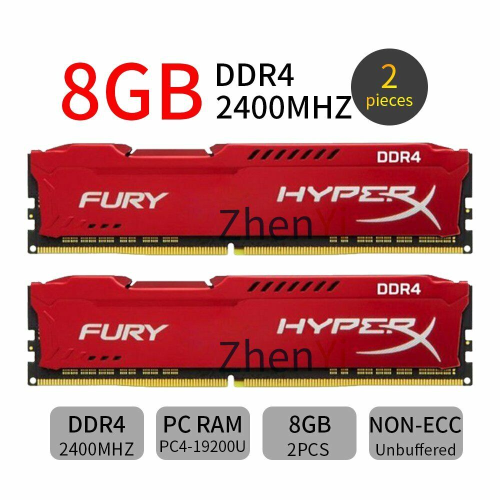 16GB 2x 8GB 4GB PC4-19200U DDR4 2400MHz 1.2V Red Desktop RAM For HyperX FURY Lot
