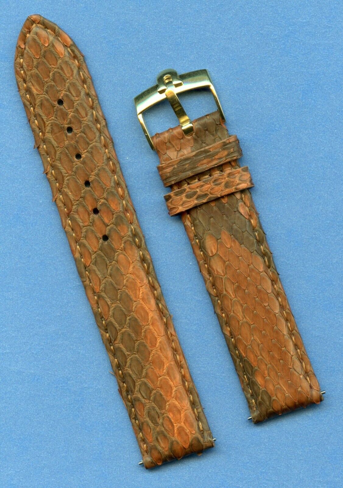 18mm Brown Genuine Snake Skin MB Strap Band Leather Lined & Omega Gold Buckle