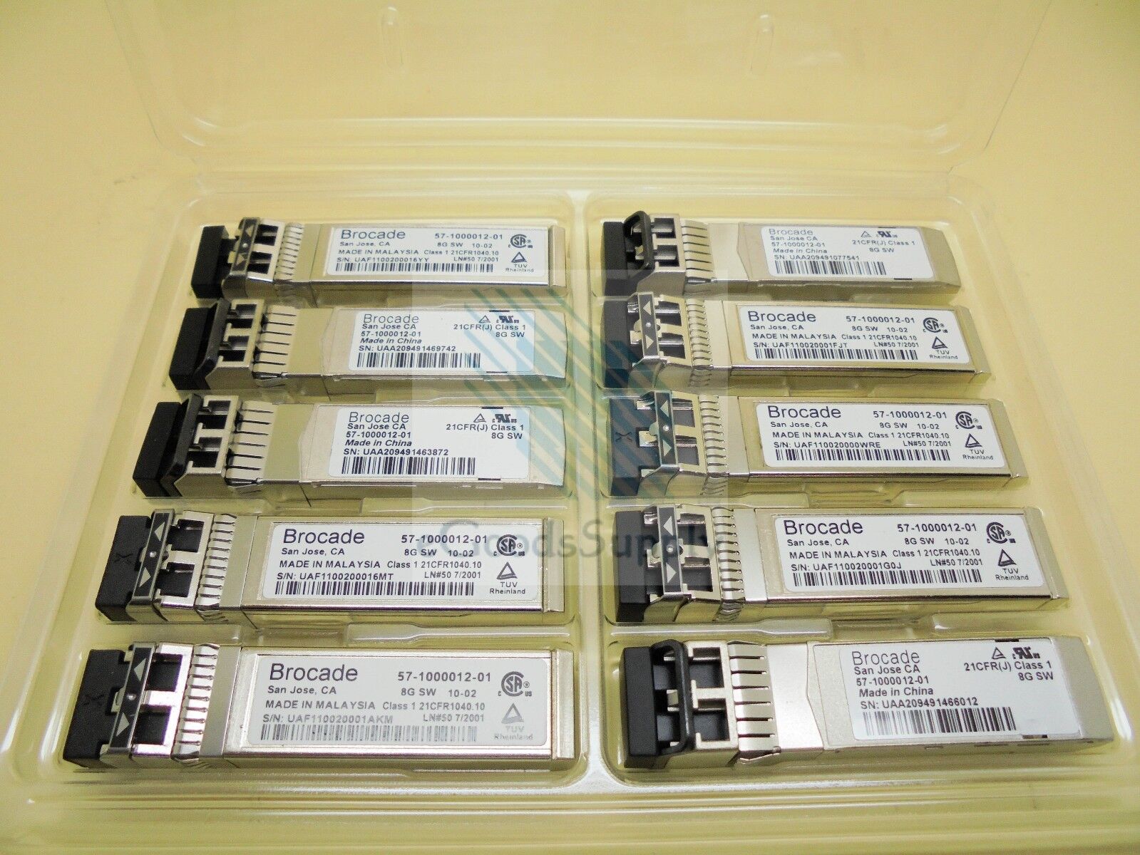 Lot of 10pcs Brocade 57-1000012-01 8Gbps SWL 850nm SFP+ Optical Transceivers