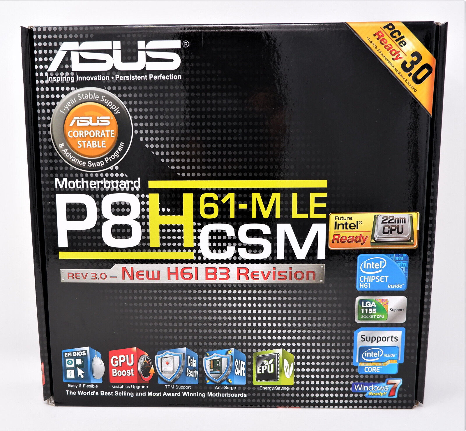 ASUS P8H61-M LE CSM R3.0 LGA1155 MATX VID LAN SOUND 6-USB PCI-E MOTHERBOARD, NEW