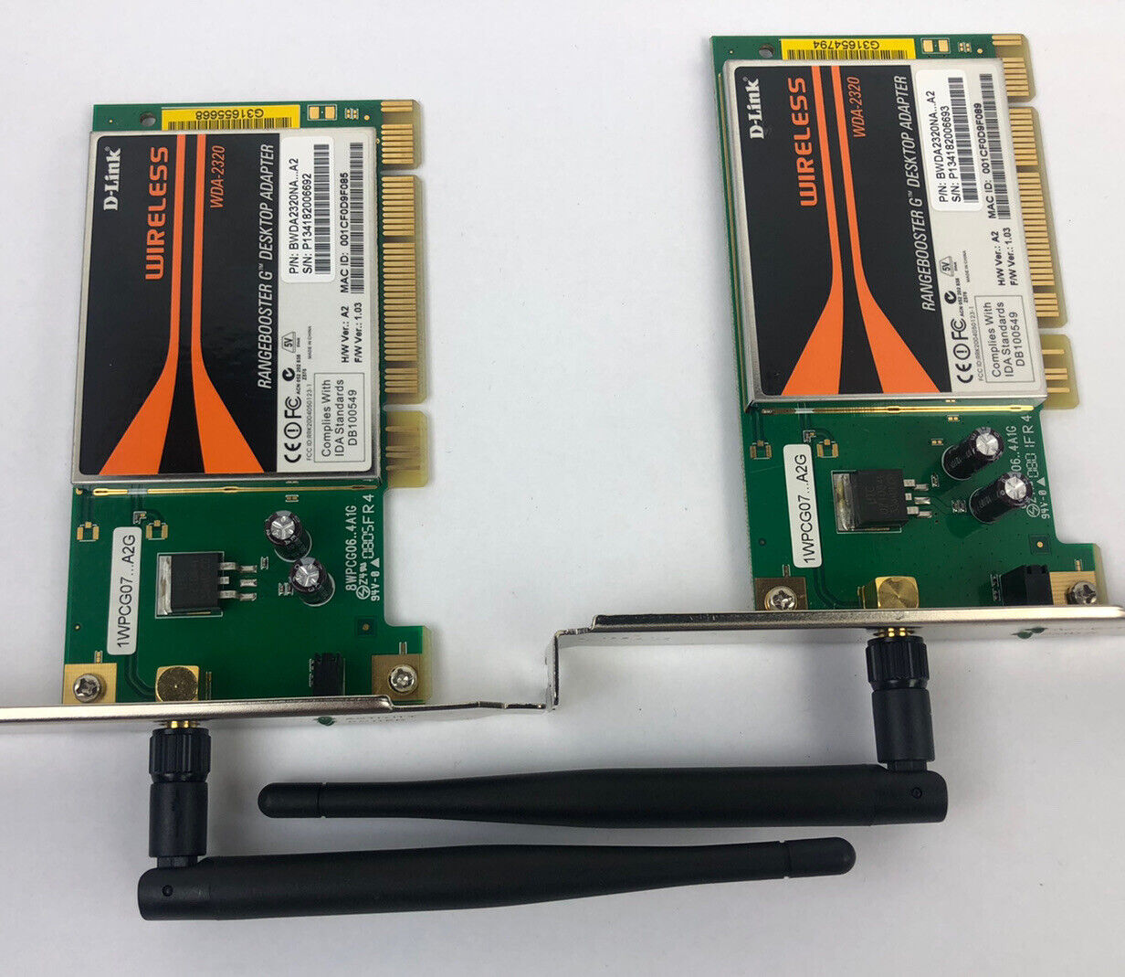 Lot Of 2 D-Link Rangebooster G Wireless PCI Adapt 108Mbps 2.4GHz WDA-2320 (T4)