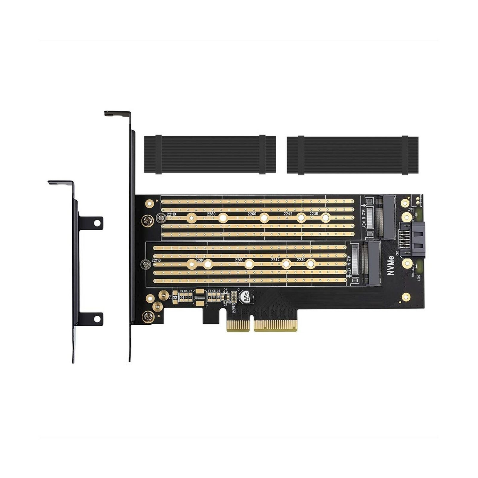 Dual M.2 PCIE Adapter for SATA or PCIE NVMe SSD with Advanced Heat Sink Solut...