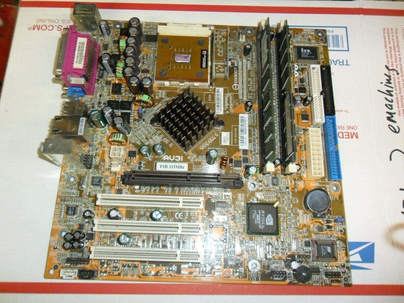 FIC 53-80584-08 AU31 Socket A AMD Motherboard & 1.3GHz 512MB RAM AV31 Tested