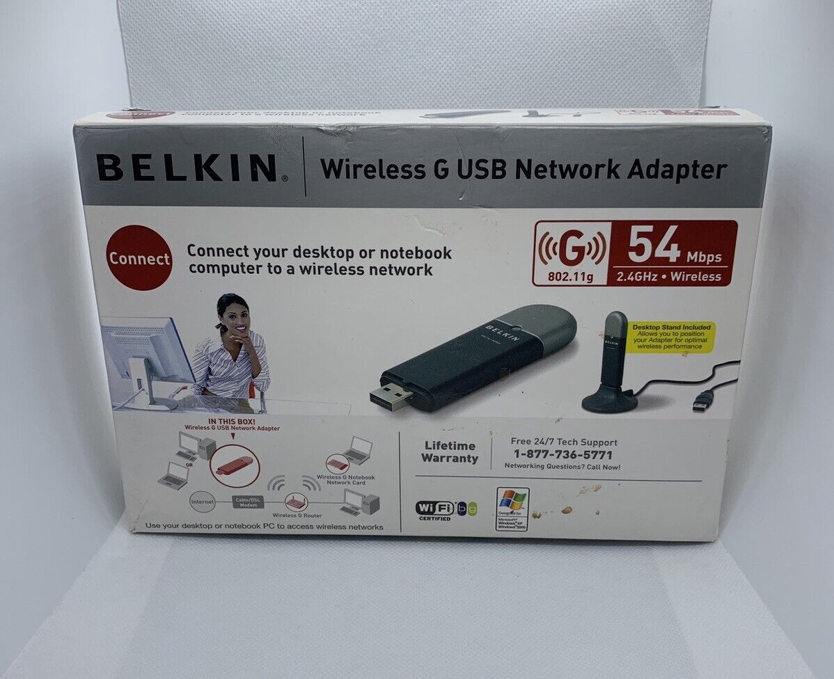 Belkin 54 Mbps 2.4 GHz Wireless G Desktop Network Card F5D7000 Damaged Box