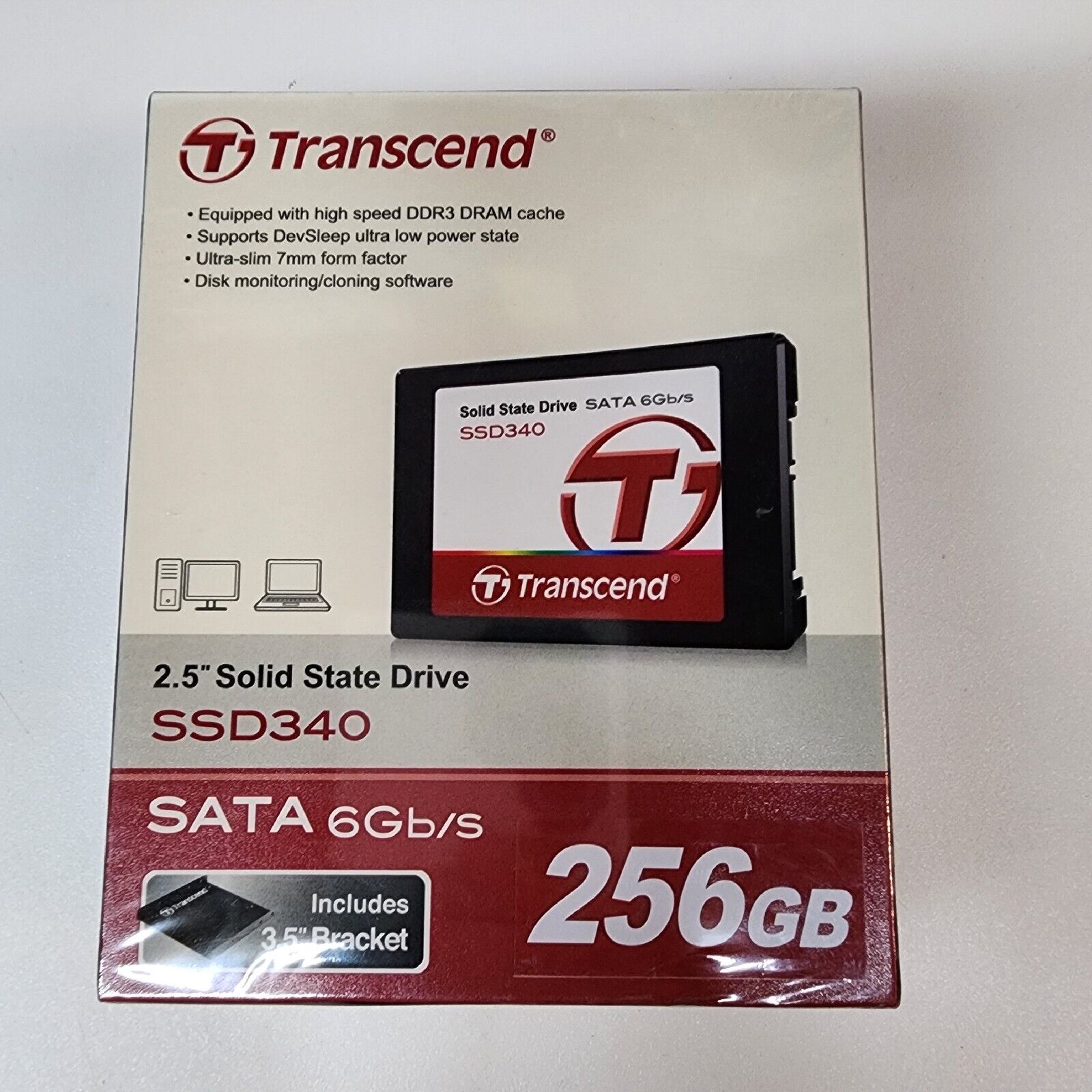 TRANSCEND 256 GB SSD SATA FESTPLATTE HARDDISK TS256GSSD340  #NFP128 Sealed New