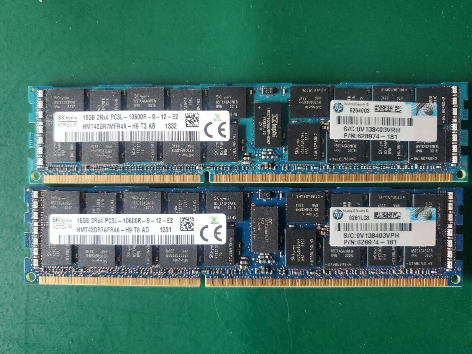 Lot of 2 16GB (32GB Total) Hynix HMT42GR7MFR4A-H9 PC3L-10600R Server RAM
