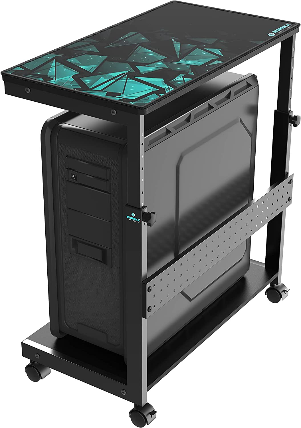Height Adjustable Computer Tower Stand, 2-Tier Atx-Case CPU Holder Cart under De
