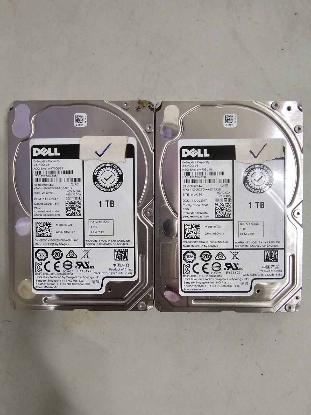 Lot of Two (2) Dell Seagate 1TB Enterprise Hard Drive (ST100NX0443) Tested