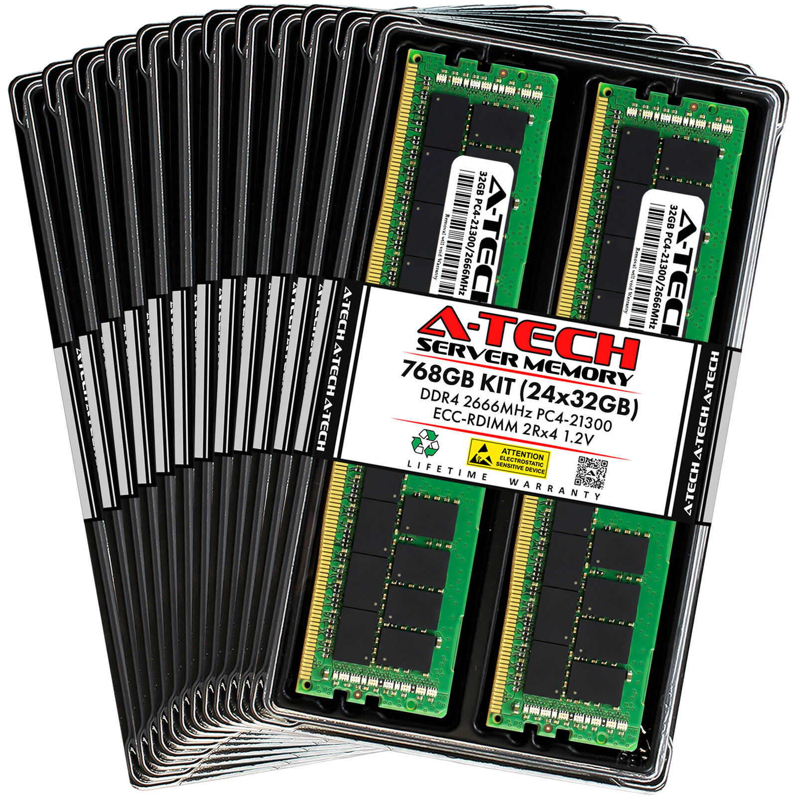 A-Tech 768GB 24x 32GB 2Rx4 PC4-21300R DDR4 2666 ECC REG RDIMM Server Memory RAM