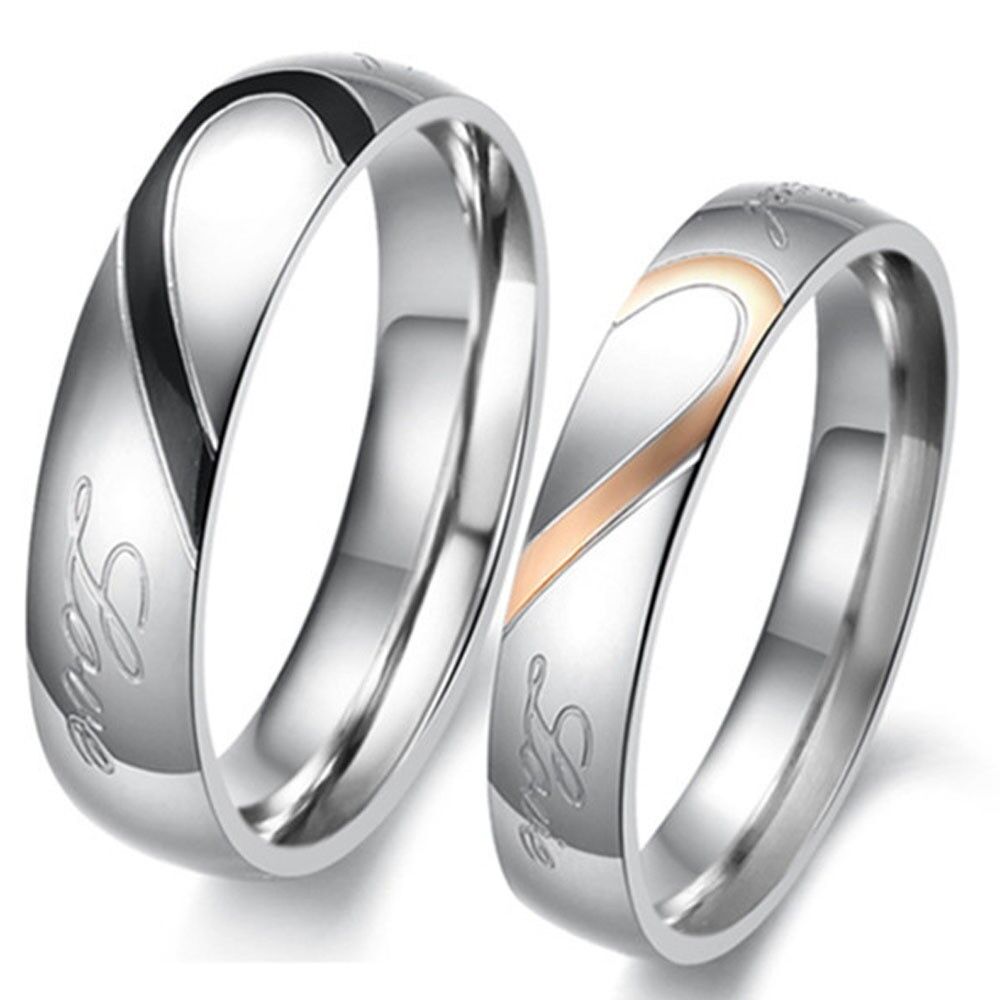 Couple Love Heart Stainless Steel Comfort Fit Wedding Bands Promise Ring HS8