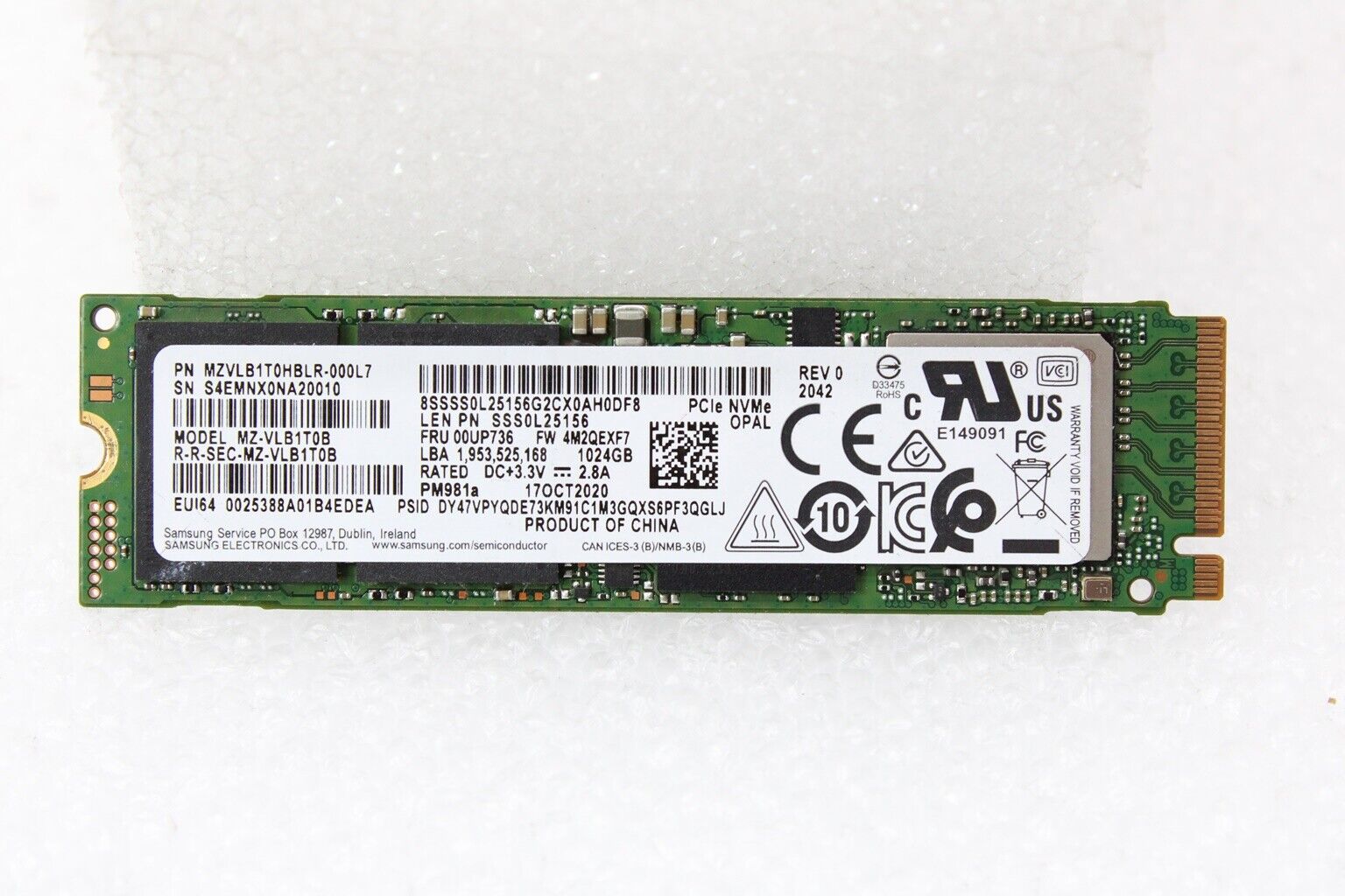 SAMSUNG PM981A SERIES 1TB TLC PCIE 3.0 X4 NVME M.2 2280 SSD | MZ-VLB1T0B