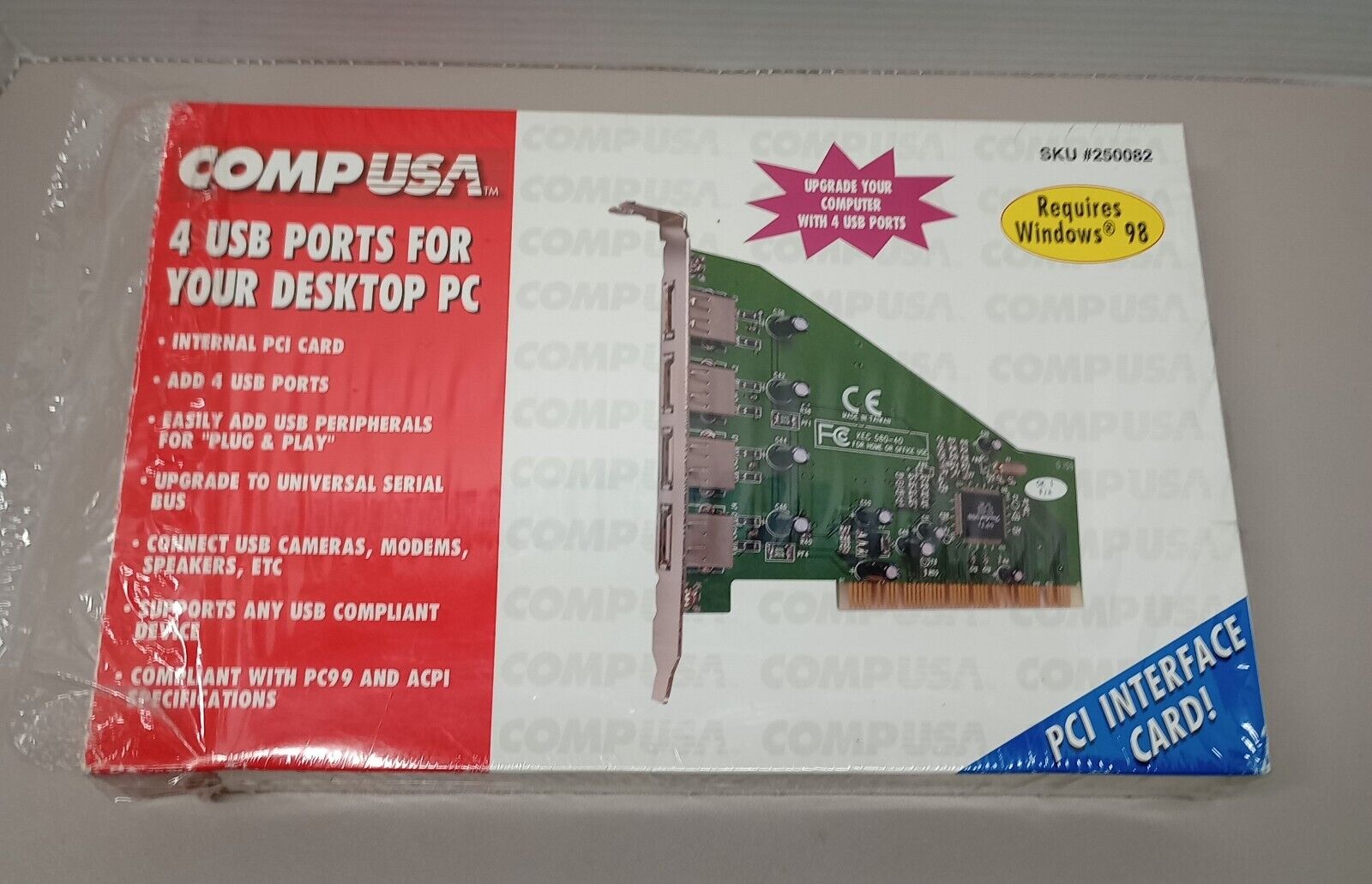 Vintage Early 2000\'s Comp USA PCI Connection 4 Port USB Card  - Windows 98