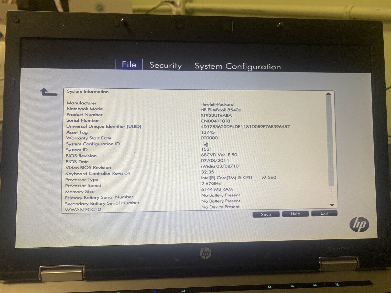 HP EliteBook 8540P 595764-001 LA-4951P Motherboard I5-M560 CPU Tested