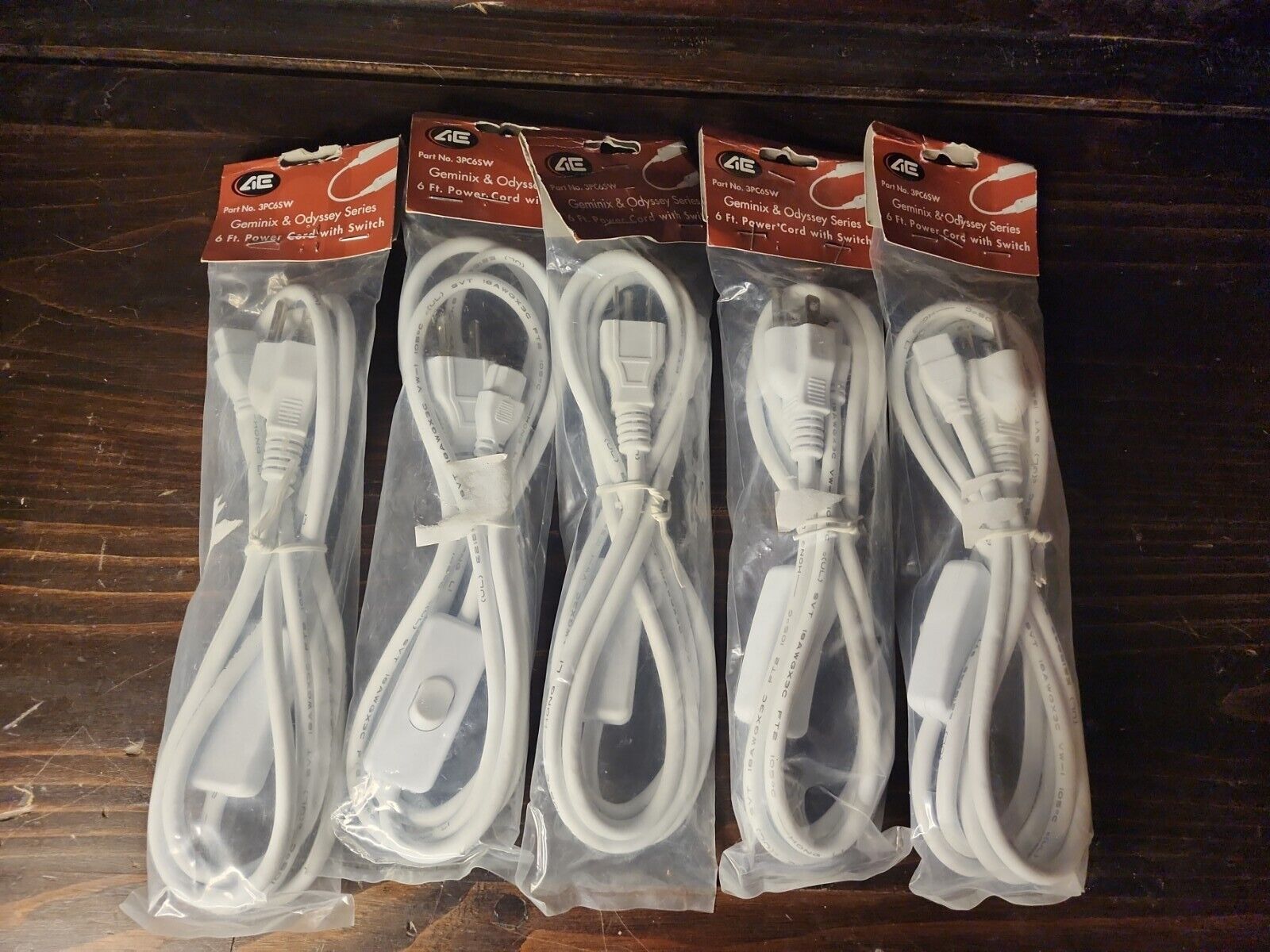 Lot Of 5 AE 3PC6SW Geminix & Odyssey Series 6FT Power Cord With Switch