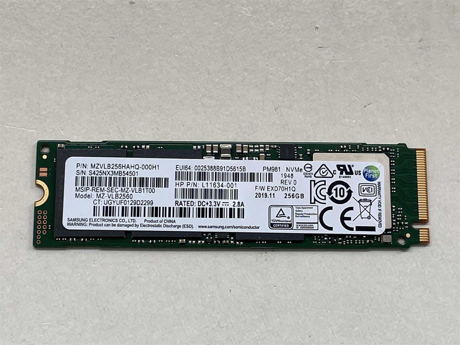 For HP L87133-001 Samsung MZ-VLB2560 256GB PM981 NVMe m.2 SSD Solid State Drive