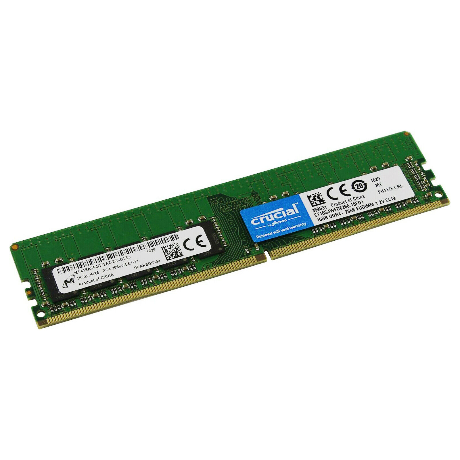 Crucial 16GB ECC DDR4-2666MHz (PC4-21300) Memory Stick CT16G4WFD8266 2RX8 UDIMM
