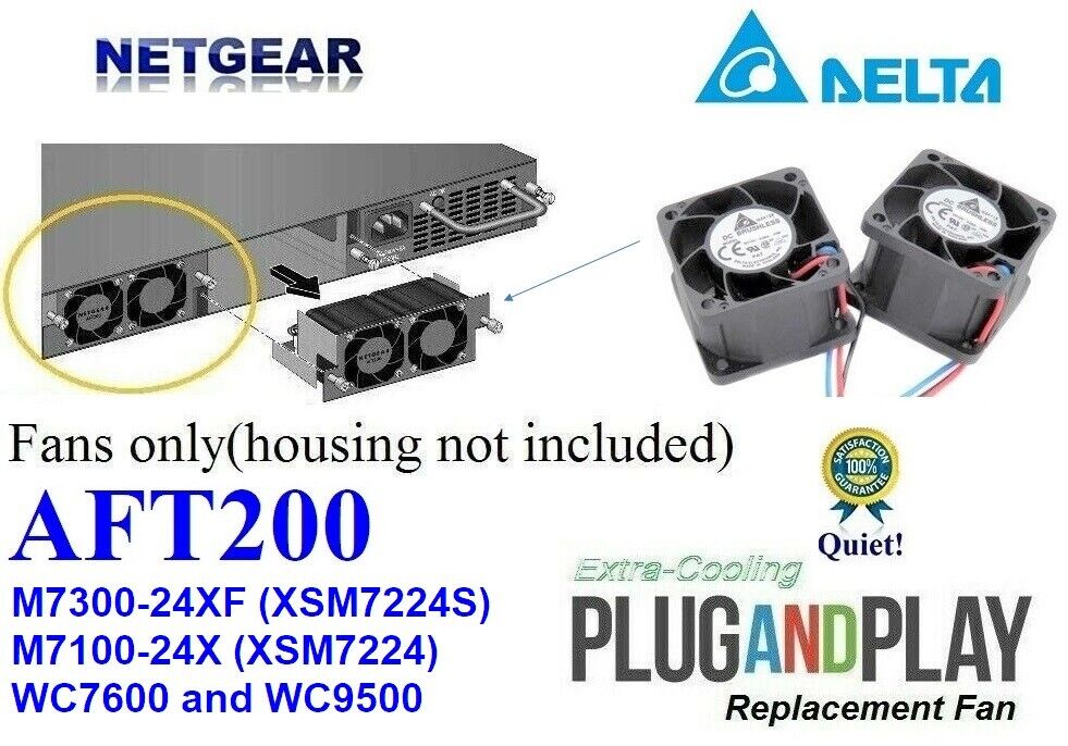 *Quiet* 2x AFT200 Fan Replacement for Netgear XSM7224S M7300 M7100 WC7600 WC9500