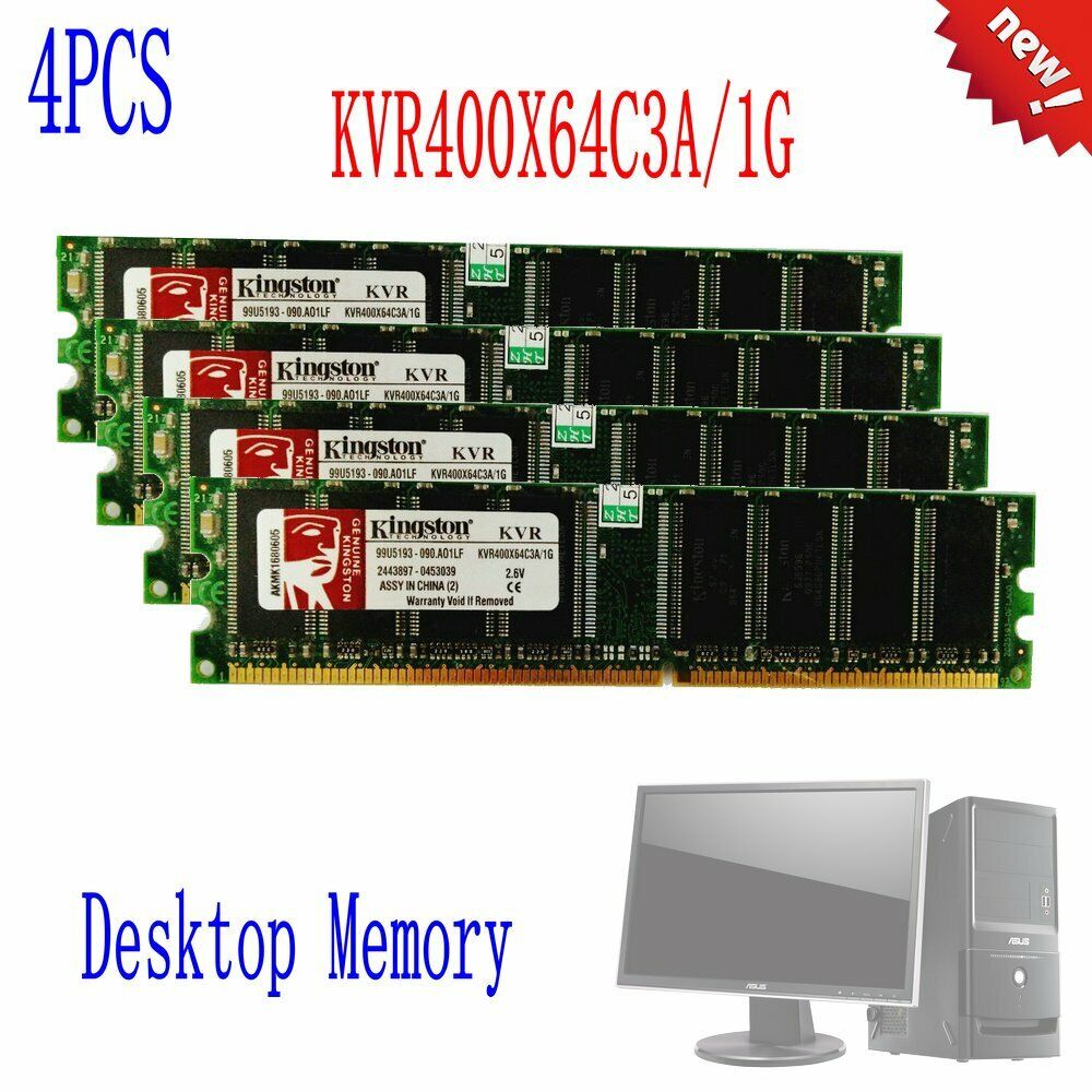 Kingston 4GB 4x 1GB DDR 400MHz PC 3200 184pin KVR400X64C3A/1G Desktop Memory WU